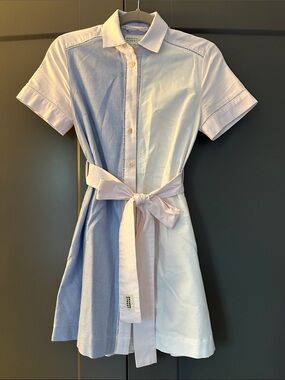 Kate Spade x Broome Street Two-Tone Blue and Pink Dress with Tie Belt